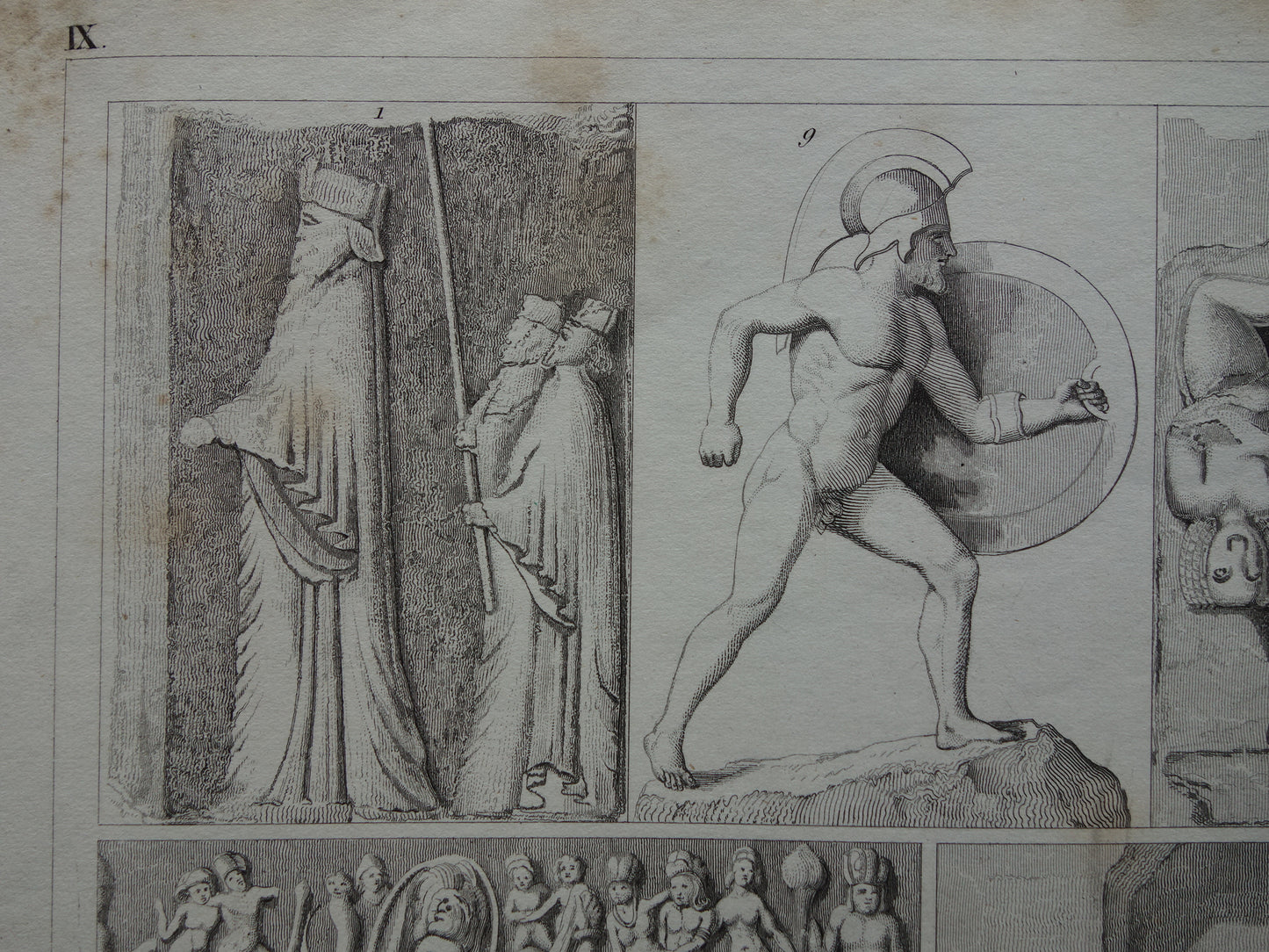 Oude prent kunstgeschiedenis Originele antieke print Beeldhouwkunst India Ellora Elephanta grotten illustratie Geschiedenis Beeldhouwwerken