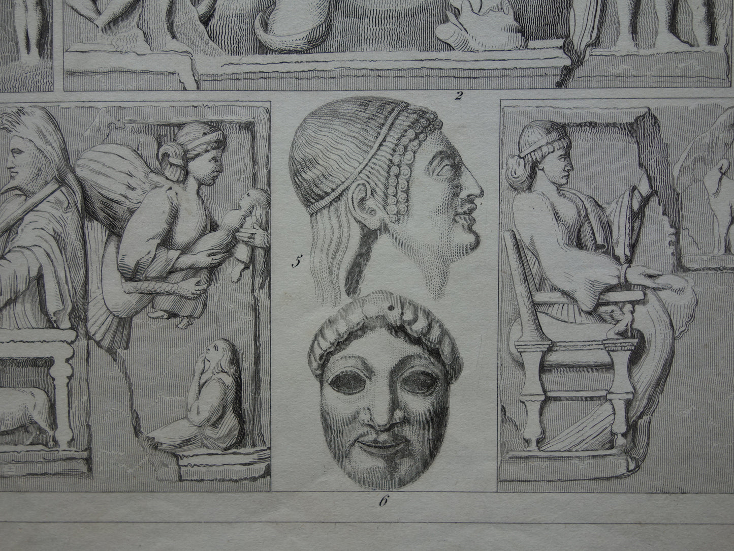 Oude prent kunstgeschiedenis Originele antieke print Beeldhouwkunst India Ellora Elephanta grotten illustratie Geschiedenis Beeldhouwwerken