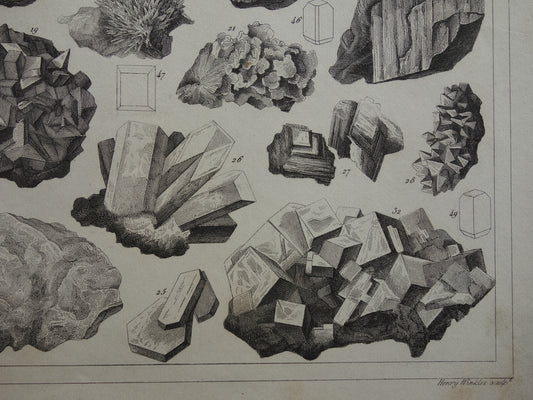 Alter Druck Edelsteine und Mineralien 1849 original antiker Druck Kristall Kristallstrukturen Edelstein formt Vintage Illustration