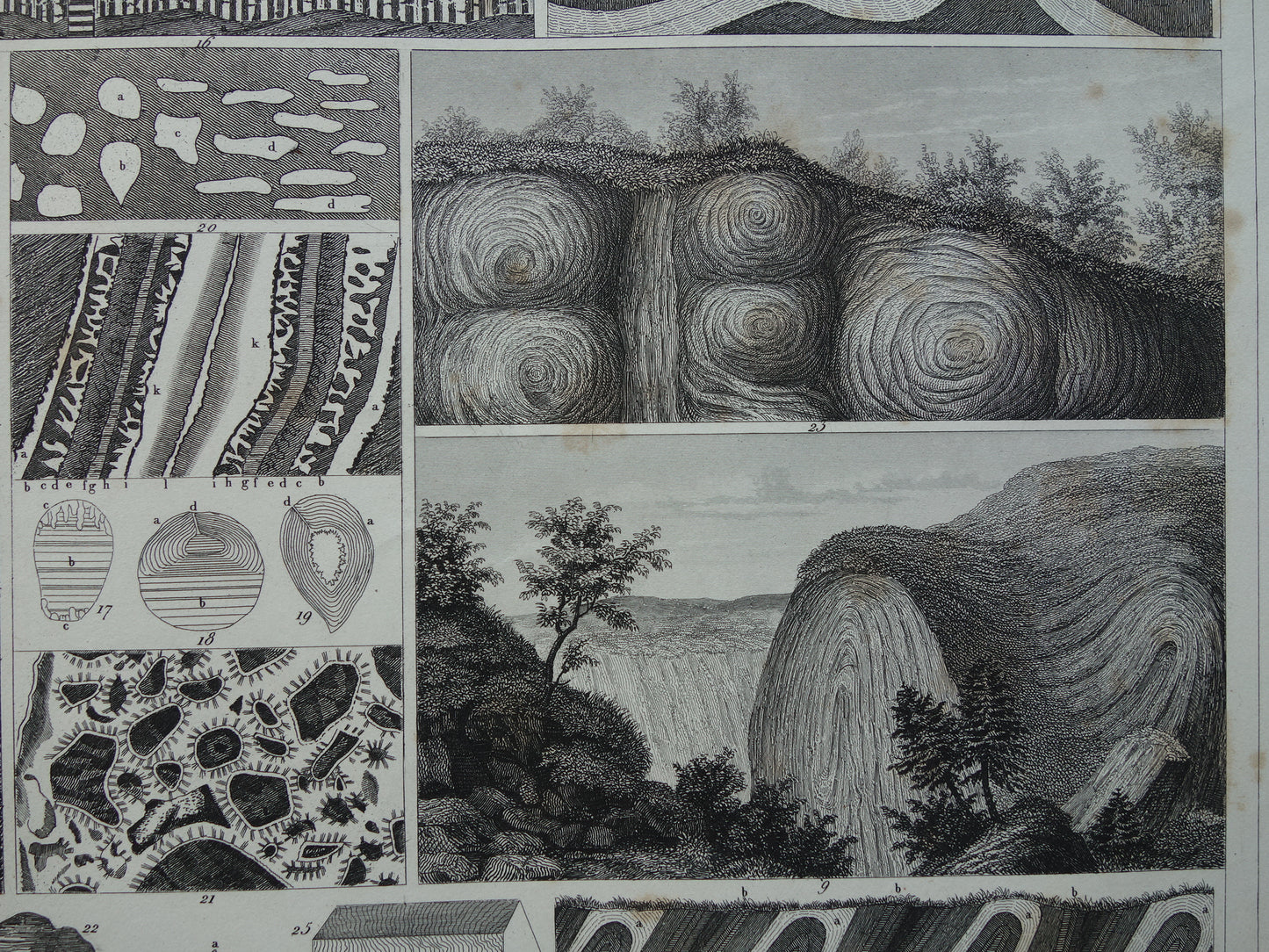 Oude geologie prent met Rotslagen Steenlagen originele antieke geologische stratificatie prenten lagen van gesteente vintage print tafelberg