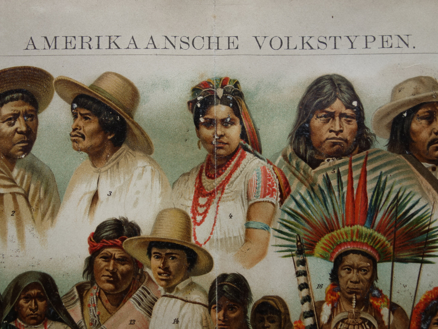 Oude prent van Indianen Antieke illustratie oorspronkelijke bewoners Amerika Antropologie Etnografie