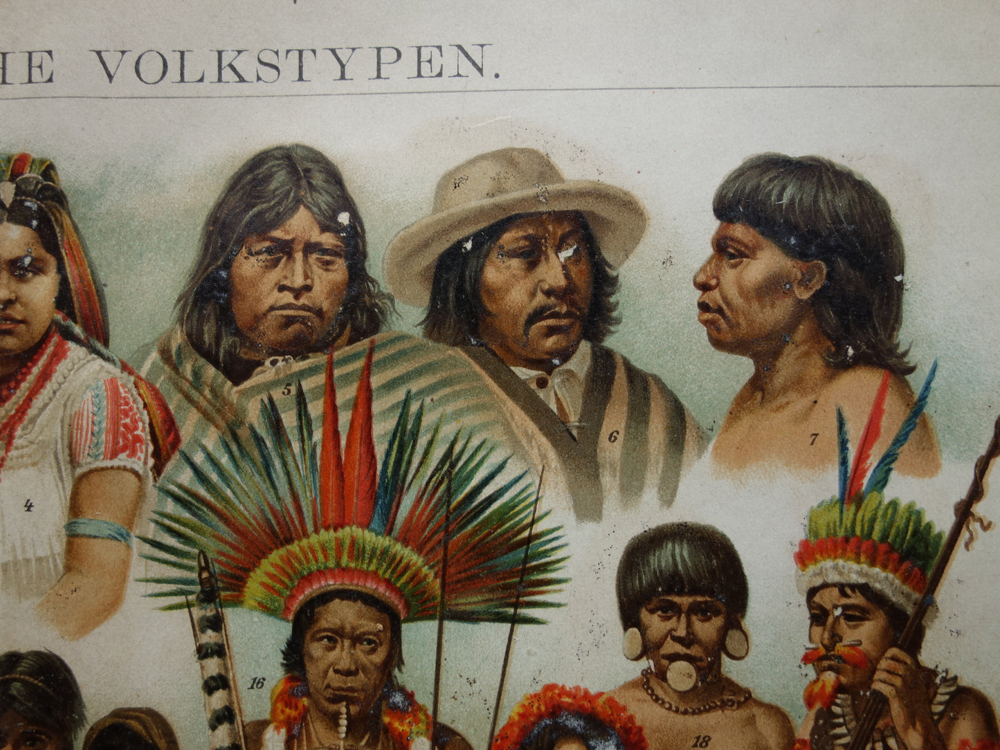 Oude prent van Indianen Antieke illustratie oorspronkelijke bewoners Amerika Antropologie Etnografie