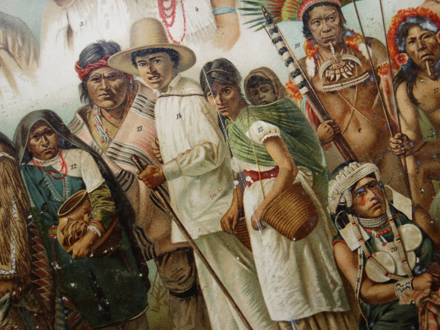 Oude prent van Indianen Antieke illustratie oorspronkelijke bewoners Amerika Antropologie Etnografie