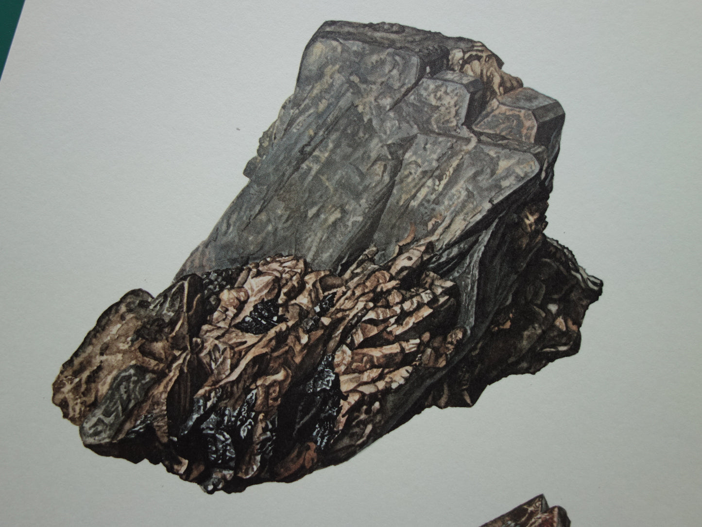 Mineralen Set van drie oude prenten Monaziet Gips Rhodochrosiet 3 vintage mineraal prints kristallen edelstenen illustratie