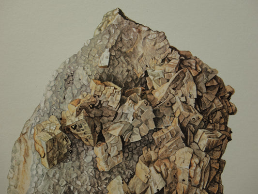 Prachtige mineralen prenten Manganiet Valentiniet Ankeriet Drie oude mineraal prints kristallen edelstenen illustratie set 3 prenten