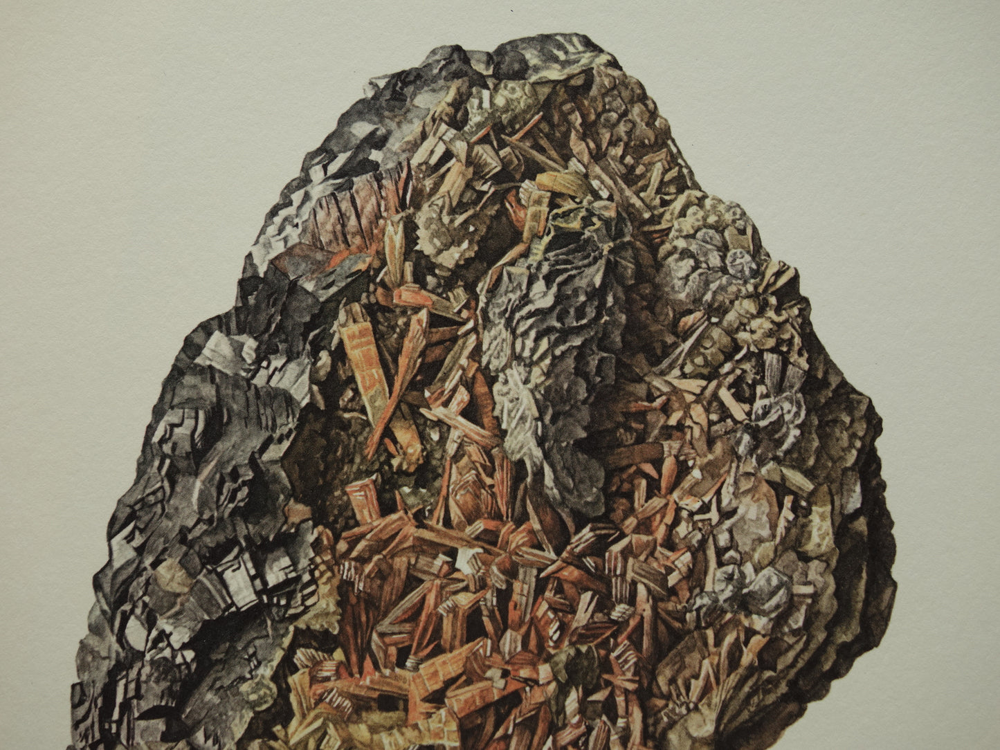 Prachtige mineralen prenten Manganiet Valentiniet Ankeriet Drie oude mineraal prints kristallen edelstenen illustratie set 3 prenten