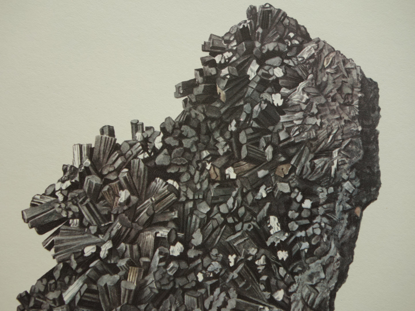 Prachtige mineralen prenten Manganiet Valentiniet Ankeriet Drie oude mineraal prints kristallen edelstenen illustratie set 3 prenten