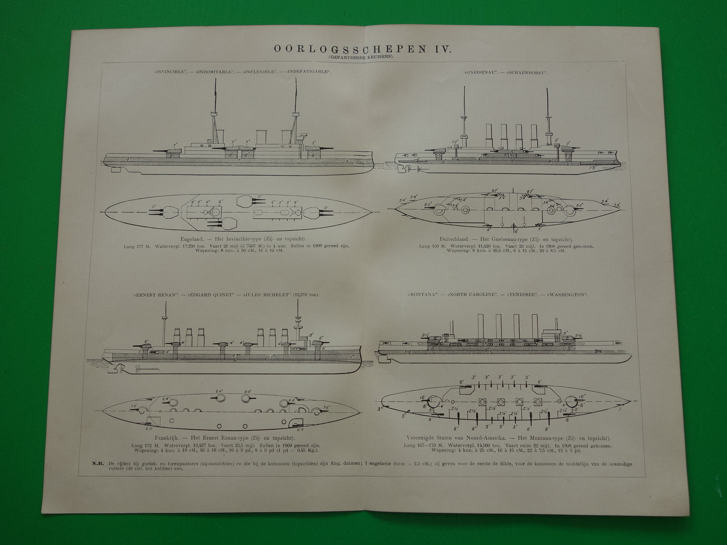 Oude prent van Oorlogsschepen uit 1910 originele antieke illustratie Mikasa Vlaggeschip Japan Dreadnought schip schepen Montana