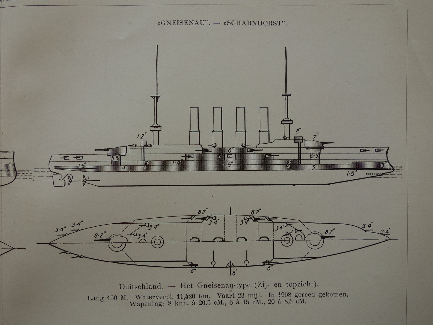 Oude prent van Oorlogsschepen uit 1910 originele antieke illustratie Mikasa Vlaggeschip Japan Dreadnought schip schepen Montana