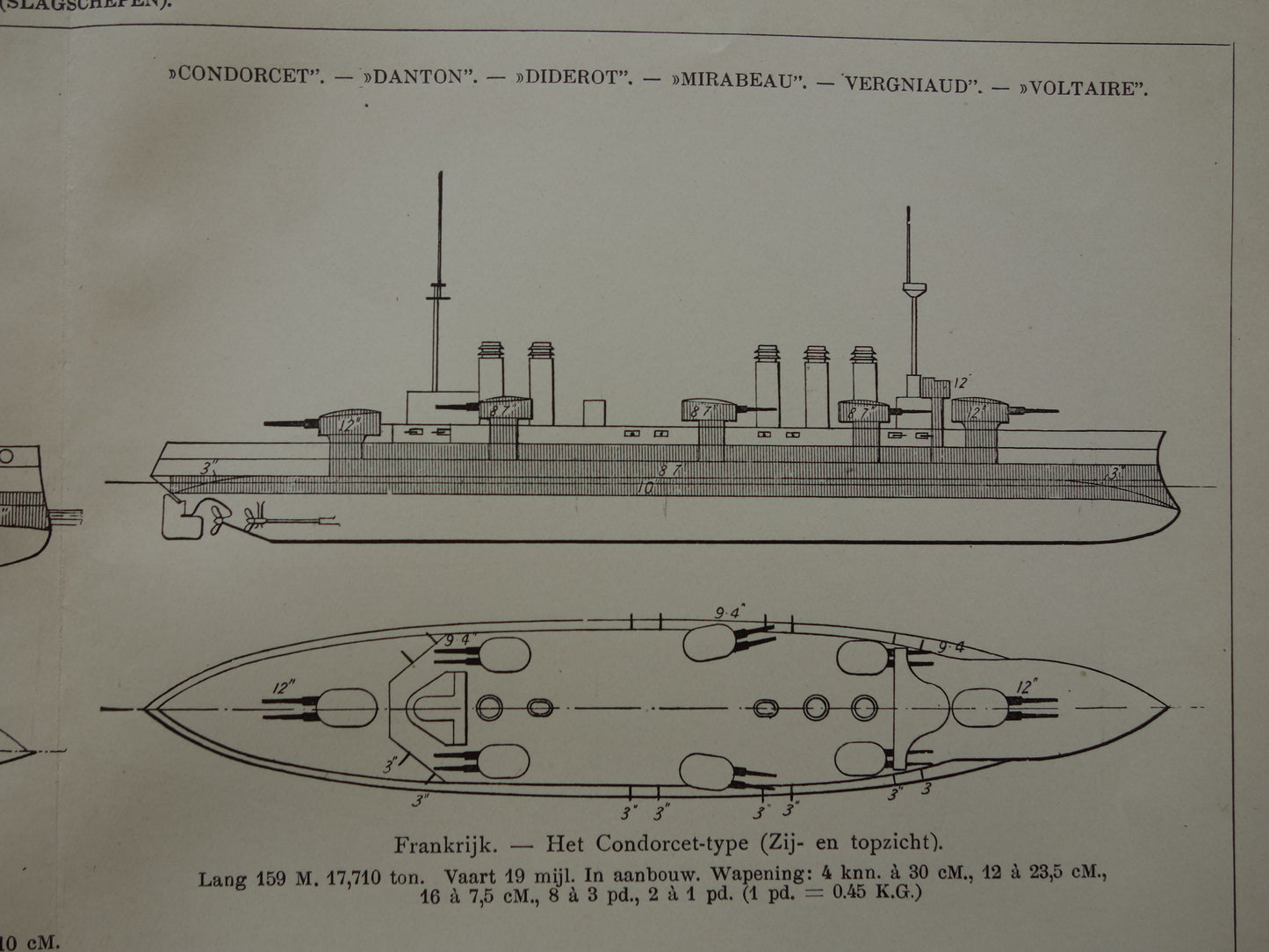 Oude prent van Oorlogsschepen uit 1910 originele antieke illustratie Mikasa Vlaggeschip Japan Dreadnought schip schepen Montana