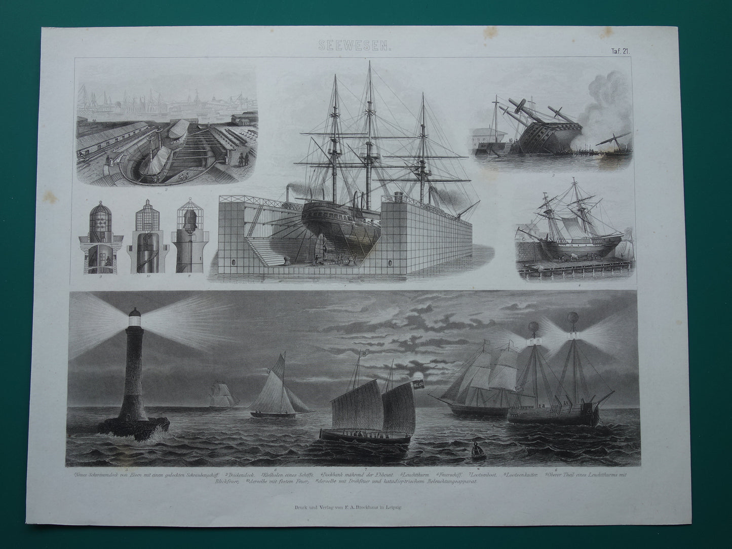 Scheepvaart oude prent van historische schepen originele antieke print maritieme geschiedenis vintage prints nr. 21