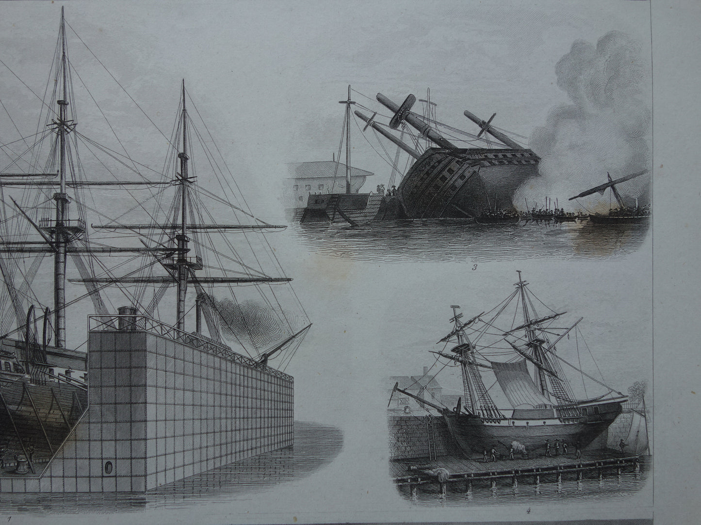 Scheepvaart oude prent van historische schepen originele antieke print maritieme geschiedenis vintage prints nr. 21