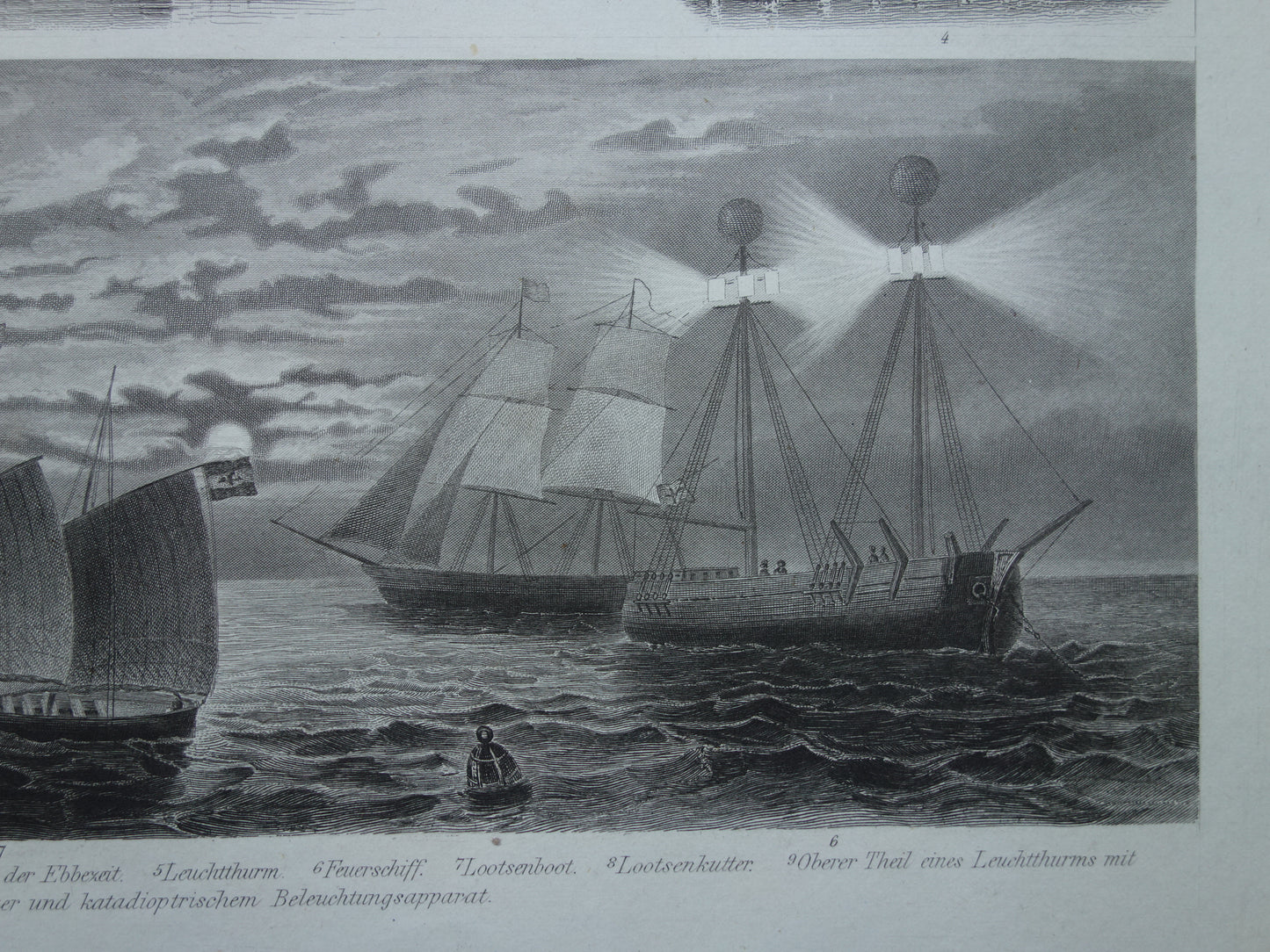 Scheepvaart oude prent van historische schepen originele antieke print maritieme geschiedenis vintage prints nr. 21