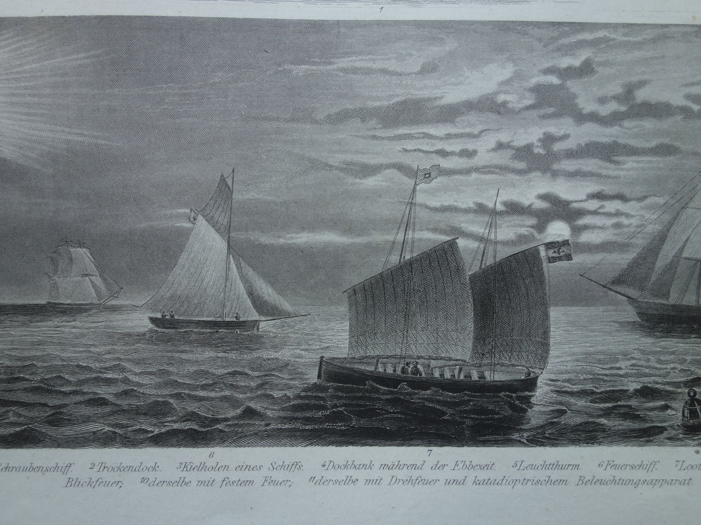 Scheepvaart oude prent van historische schepen originele antieke print maritieme geschiedenis vintage prints nr. 21