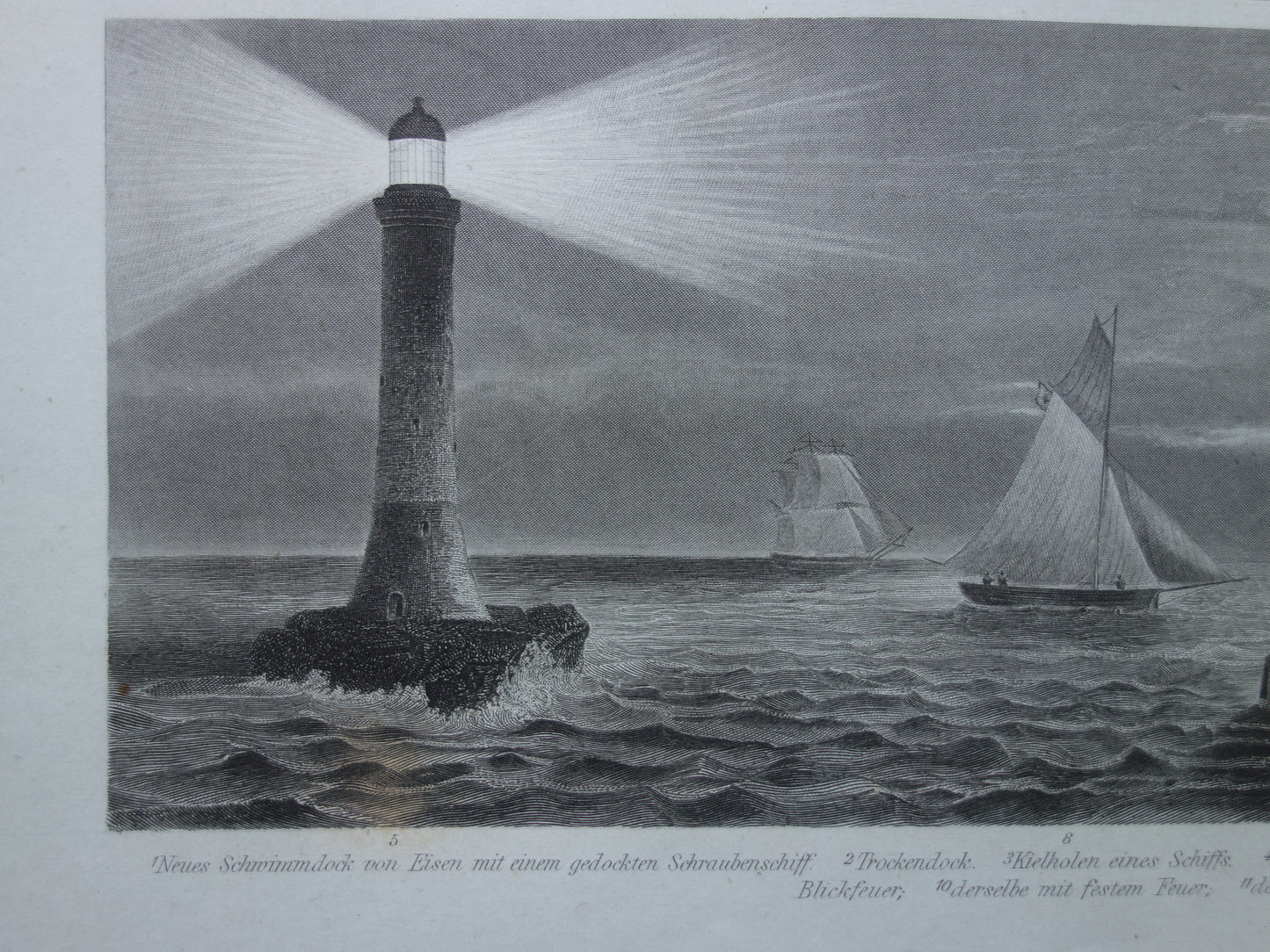 Scheepvaart oude prent van historische schepen originele antieke print maritieme geschiedenis vintage prints nr. 21