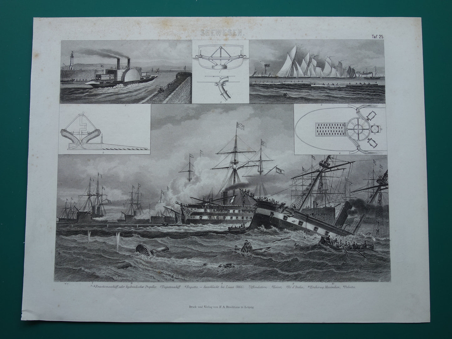 Scheepvaart oude prent van historische schepen originele antieke print maritieme geschiedenis vintage prints nr. 25