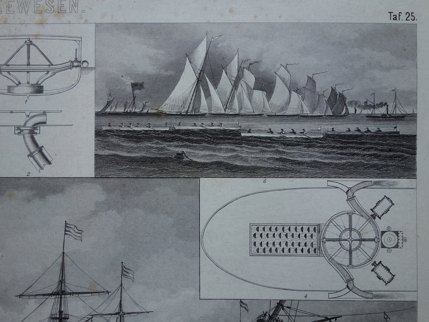 Scheepvaart oude prent van historische schepen originele antieke print maritieme geschiedenis vintage prints nr. 25