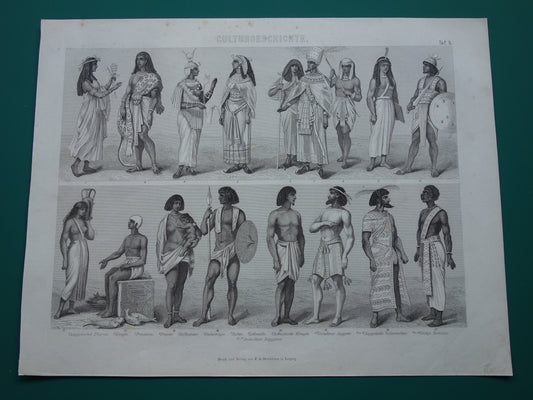 150+ jaar oude prent kleding Egyptische beschaving - antieke illustratie Egypte in de oudheid - Egyptologie geschiedenis prints