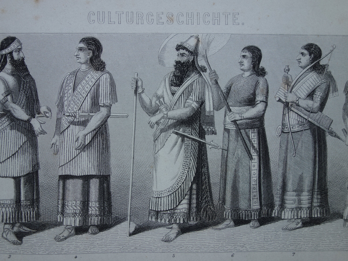 Oude prent over Assyrië Perzië 1870 originele antieke geschiedenis illustratie Meden en Perzen prints