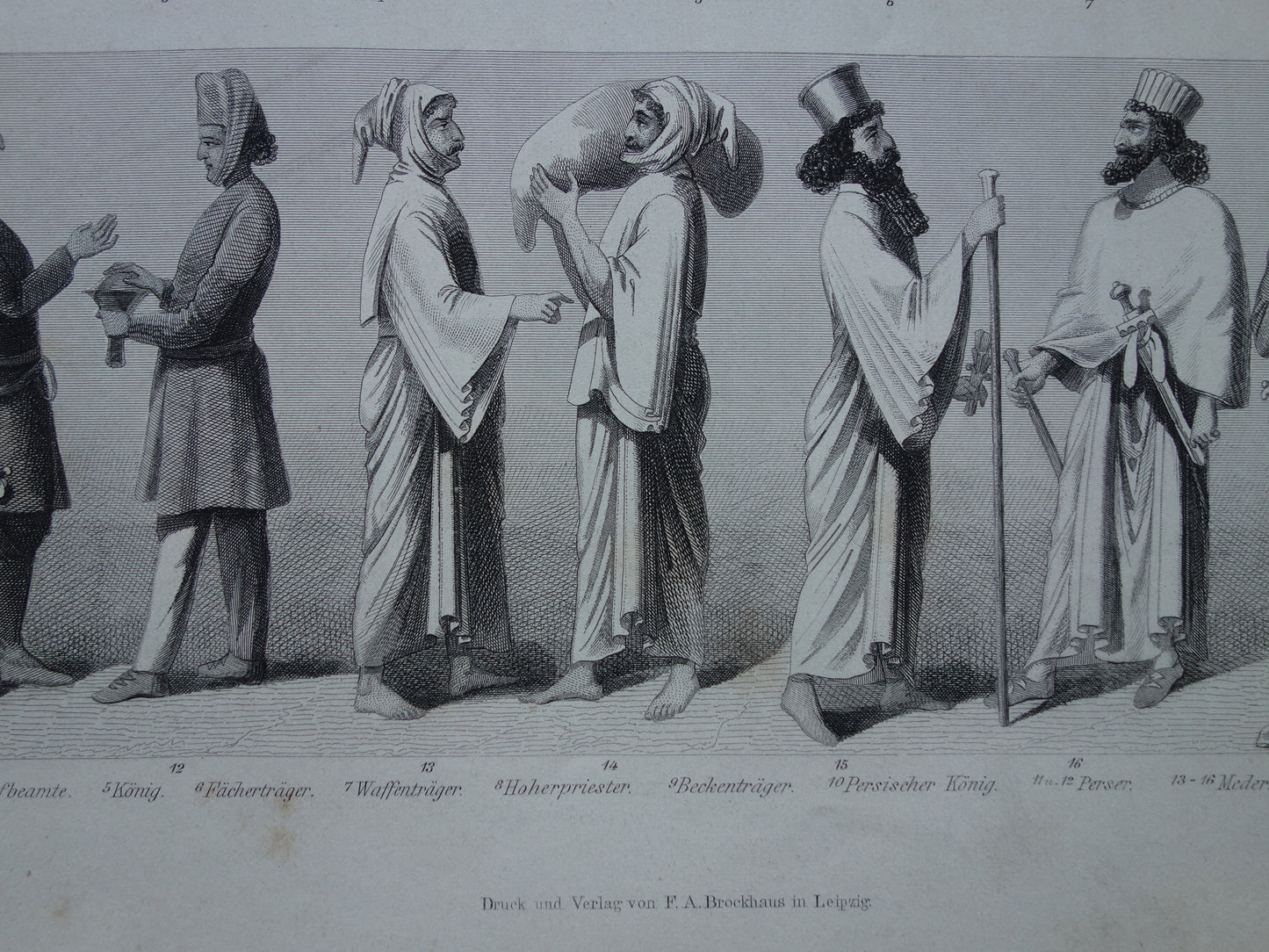 Oude prent over Assyrië Perzië 1870 originele antieke geschiedenis illustratie Meden en Perzen prints