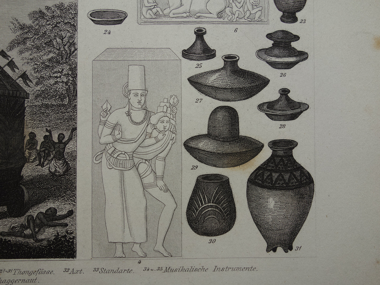 Antieke prent over India originele 150+ jaar oude illustratie Indische Juwelen Aardewerk Krishna festival vintage print Ellora