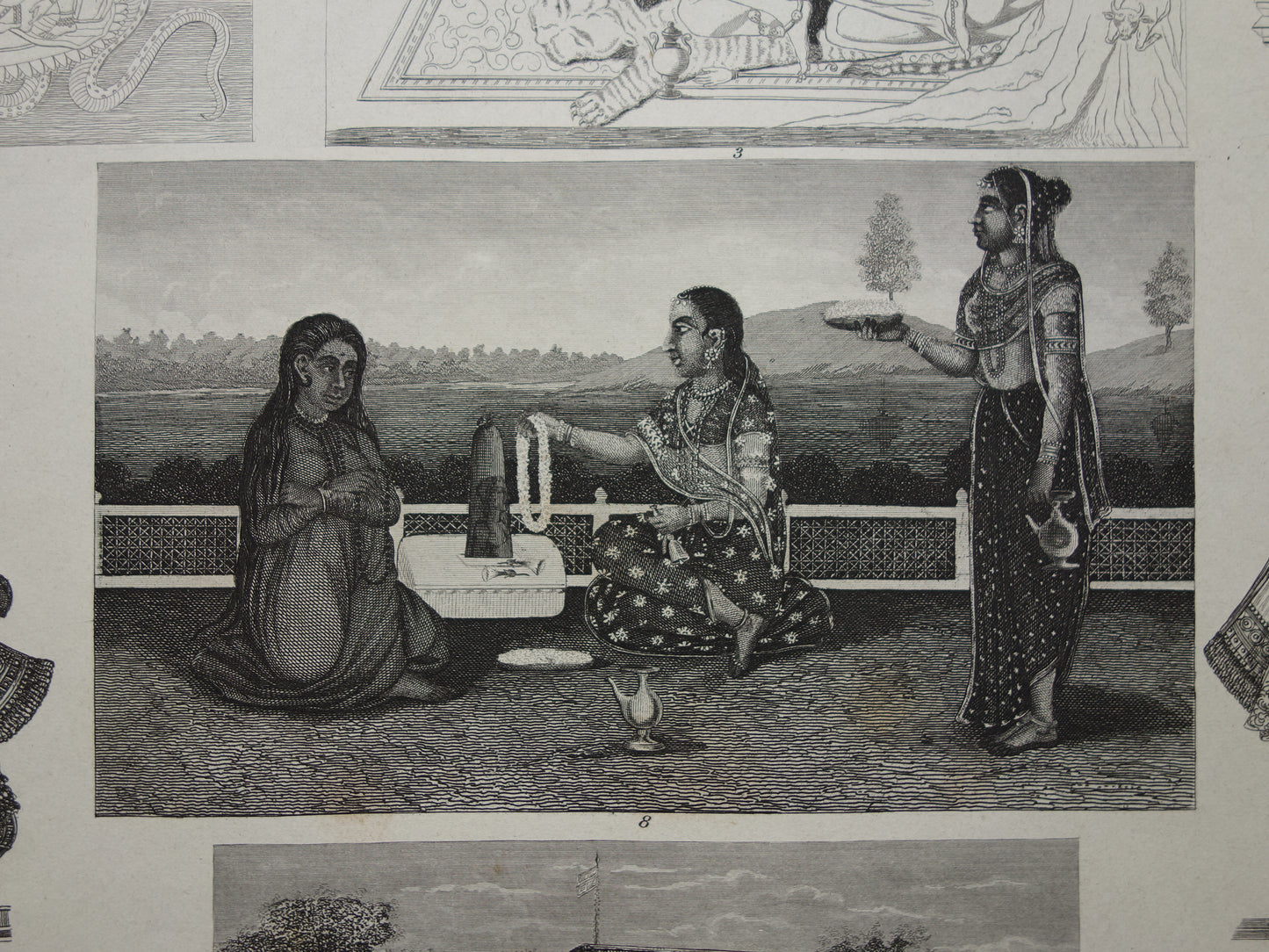 Oude prent over Oosterse religies 1870 originele antieke illustratie Hindoe goden Brahma Vishnoe Shiva vintage print Hindoeïsme