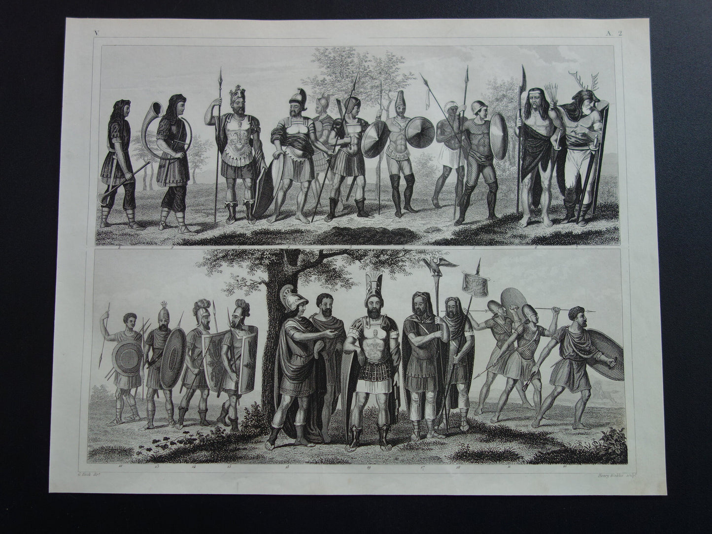 Romeinse Leger Oude Prent 1856 Originele Antieke Illustratie Infanterie Romeinen - Militaria Print