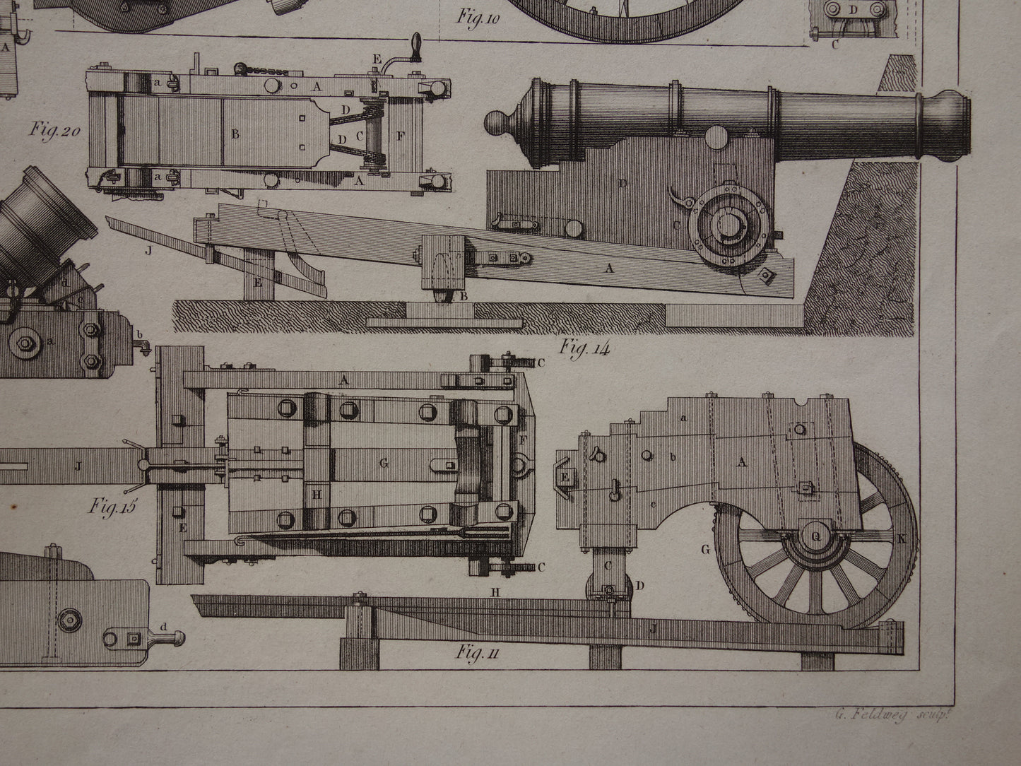 Antike Illustration ARTILLERIE aus dem Jahr 1849 – über 170 Jahre alter Druck über Kanonen und Haubitzen – originaler Vintage-Militärdruck