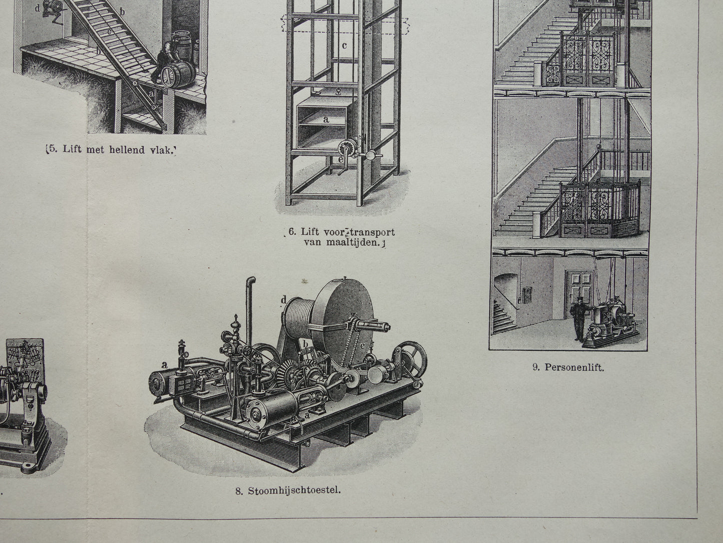 LIFTEN oude technologie prent uit het jaar 1919 over de Lift originele antieke techniek illustratie