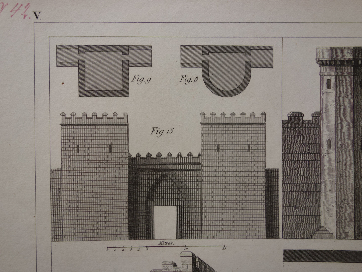 Alter Druck der griechisch-römischen Stadtmauer, originale antike Illustration aus dem Jahr 1849, Festungsanlagen, Rom, Messene, byzantinische Mauern, Vintage-Drucke