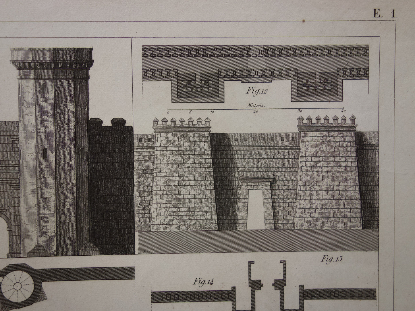 Alter Druck der griechisch-römischen Stadtmauer, originale antike Illustration aus dem Jahr 1849, Festungsanlagen, Rom, Messene, byzantinische Mauern, Vintage-Drucke