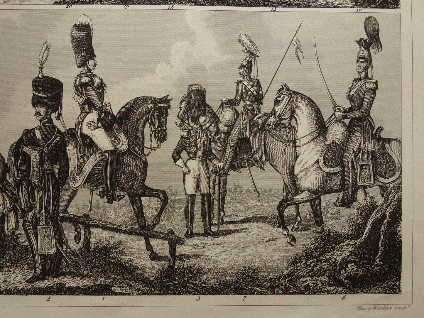 Engelse leger uniformen van midden 19e eeuw Cavalerie Artillerie antieke gravure - oude militaire illustratie - vintage afbeelding Brits uniform leger print