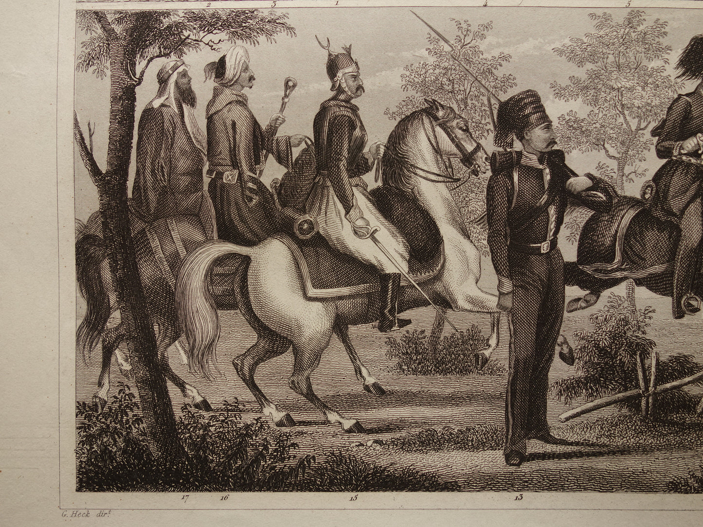 1849 oude  prent van Ottomaanse en Perzische leger - originele antieke militaire illustratie - uniformen leger Turkije Perzië print