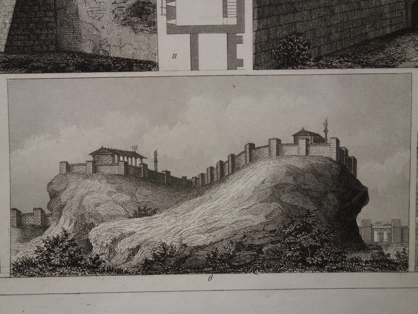 Stadsmuur Rome Pompeii Athene oude prent over historische fortificaties - originele antieke militaire illustratie - stadsmuren uit de oudheid print