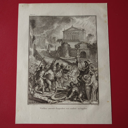 Keizer Vitellius - Geschiedenis van Rome oude prent uit 1798 - originele antieke illustratie Dood van Vitellius Forum Romanum - vintage print muurdecoratie