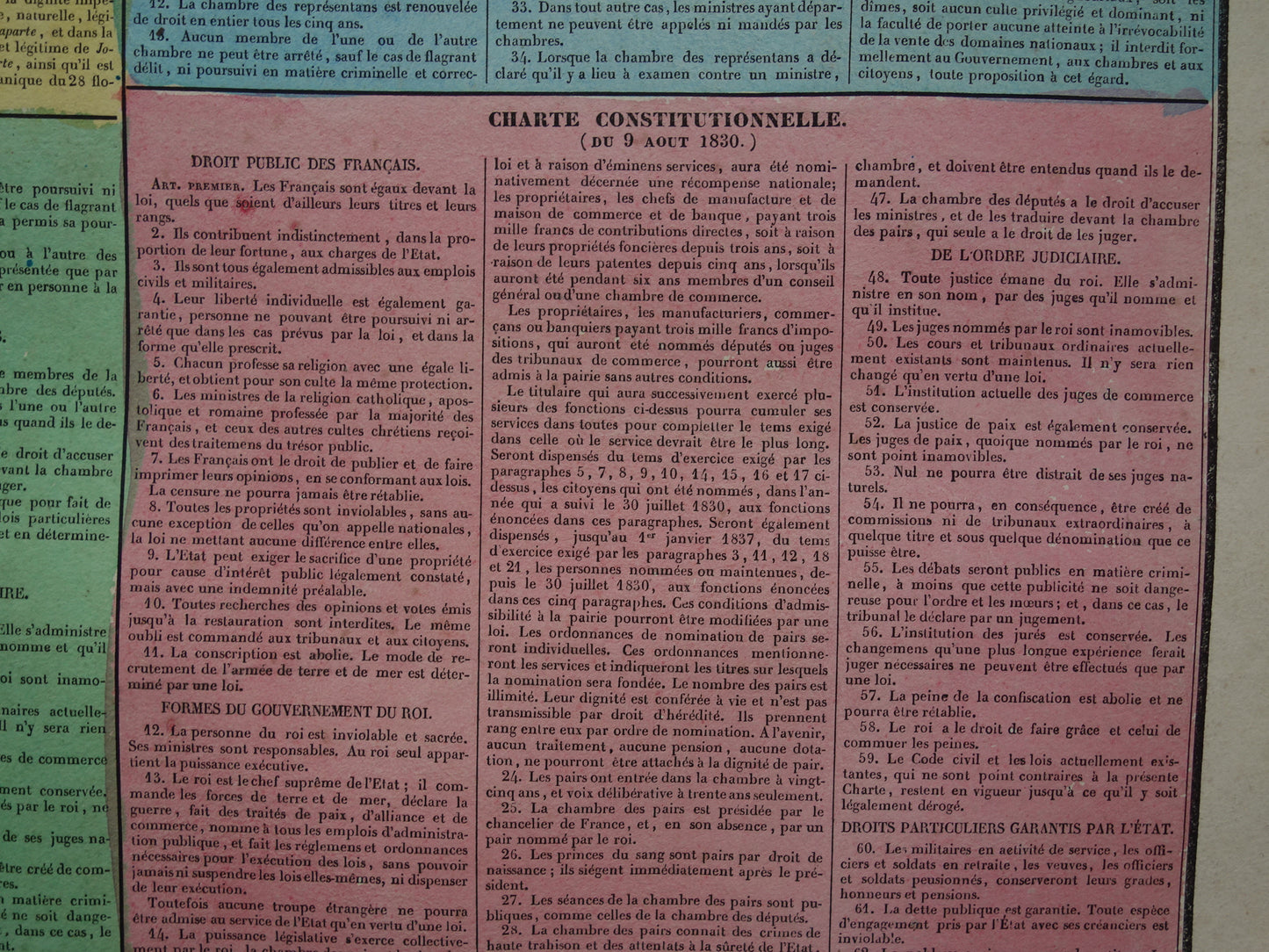 De Franse grondwet van 1791 tot 1830 Grote oude prent - Originele antieke print - Constitutions Francaises, de 1791 a 1830. Binet Goetschy