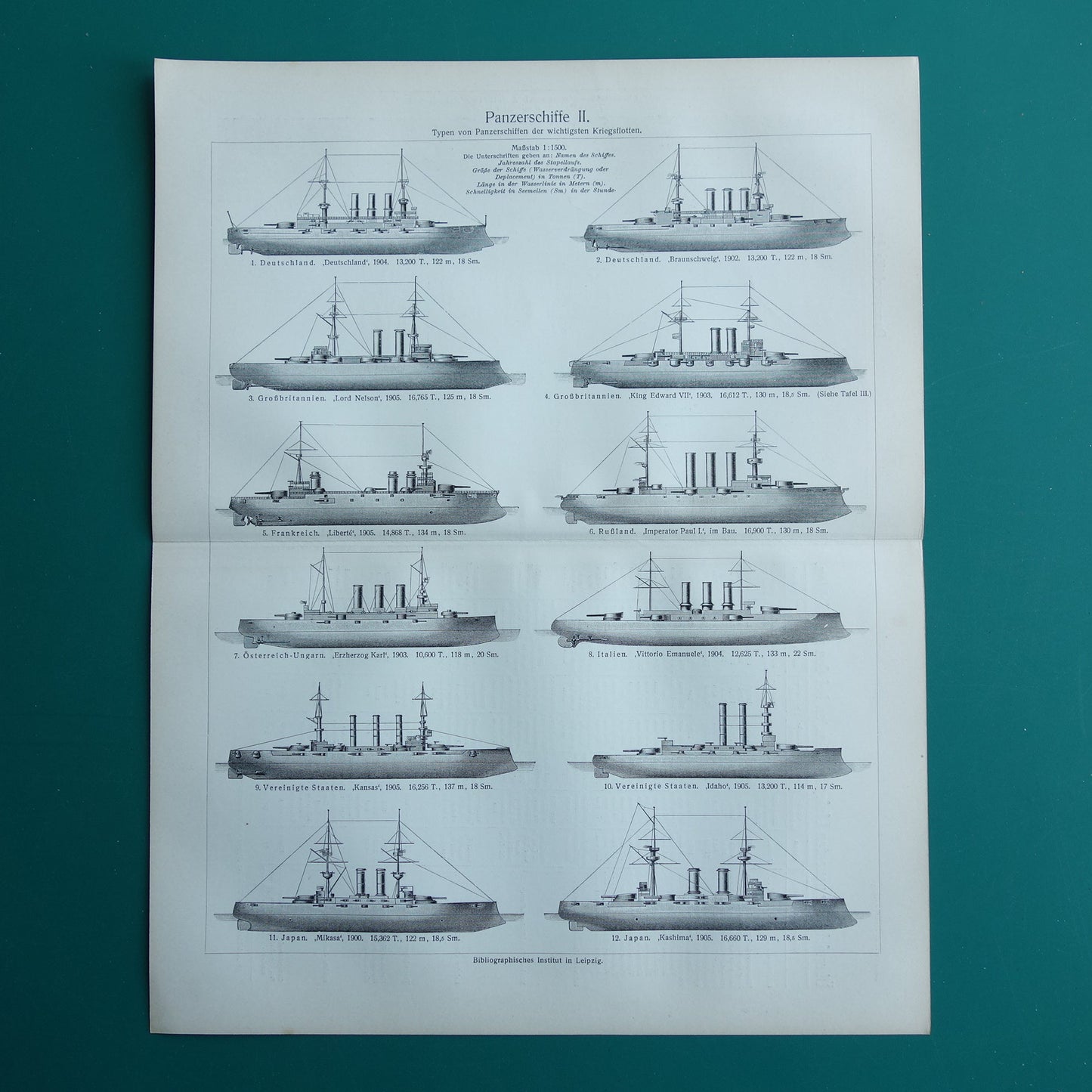 SLAGSCHEPEN oude prent pre WWI Oorlogsschepen 1909 antieke prent pre-dreadnought slagschip