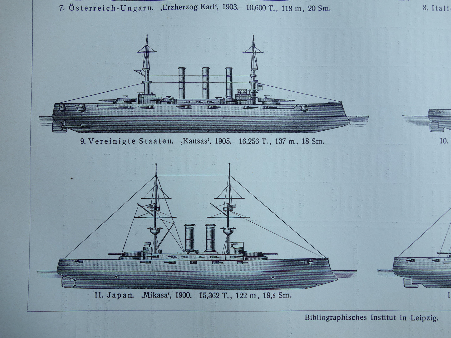 SLAGSCHEPEN oude prent pre WWI Oorlogsschepen 1909 antieke prent pre-dreadnought slagschip