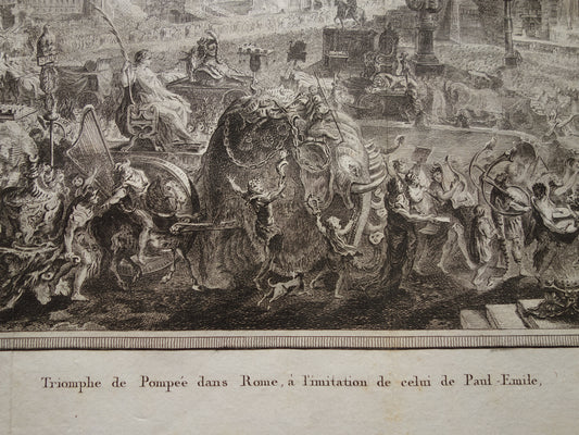 Zegetocht generaal Gnaeus Pompeius Magnus in Rome - Geschiedenis van Rome oude prent uit 1798 - originele antieke illustratie  Pompeius de Grote - vintage print muurdecoratie