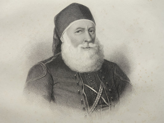 Mohammed Ali van Egypte portret oude prent 1860 originele antieke gravure
