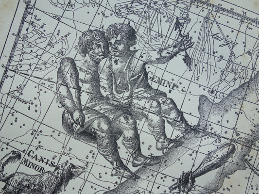 Sterrenbeeld Tweelingen en Stier Antieke prent sterrenkaart astrologie sterrenbeelden oude vintage astronomie print