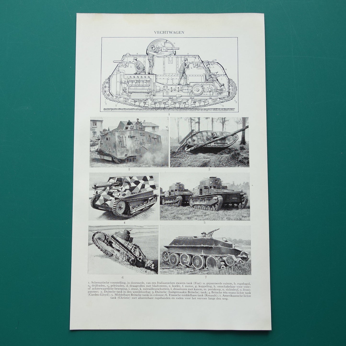 TANKS Oude Prent uit 1938 Originele vintage Nederlandse illustratie Militaire Voertuigen Tank Kleine print Vechtwagen