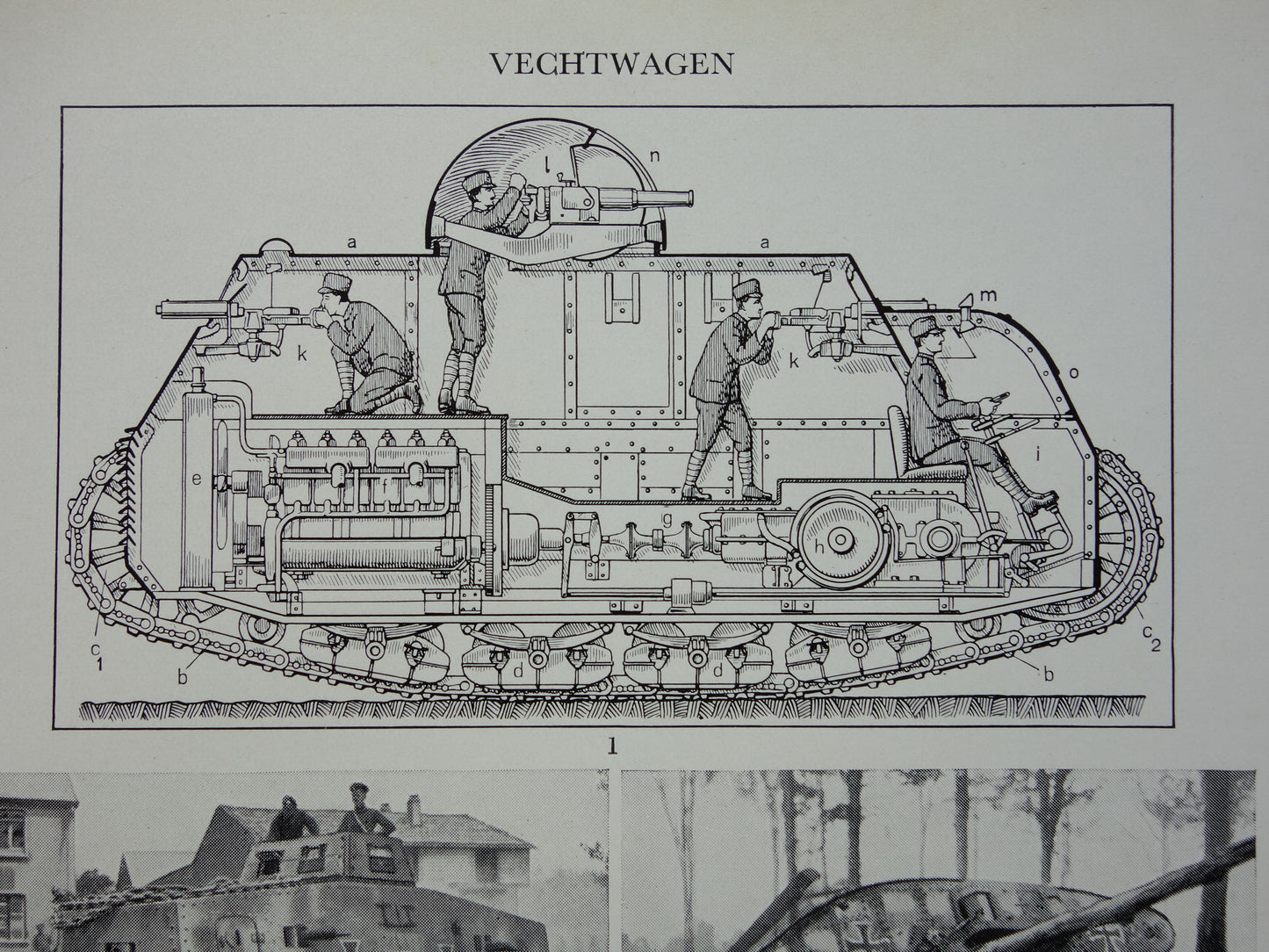 TANKS Oude Prent uit 1938 Originele vintage Nederlandse illustratie Militaire Voertuigen Tank Kleine print Vechtwagen