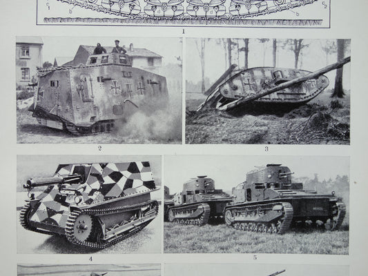 TANKS Oude Prent uit 1938 Originele vintage Nederlandse illustratie Militaire Voertuigen Tank Kleine print Vechtwagen