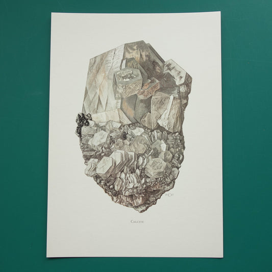 Calciet Mineraal vintage prent 1967 Oude Mineralen Edelstenen Illustratie Kalkspaat Muurdecoratie Mineralogie Kristal