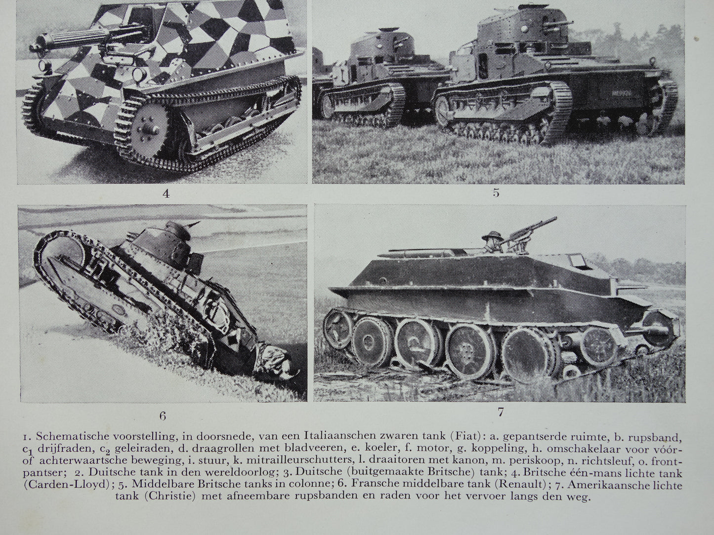 TANKS Oude Prent uit 1938 Originele vintage Nederlandse illustratie Militaire Voertuigen Tank Kleine print Vechtwagen