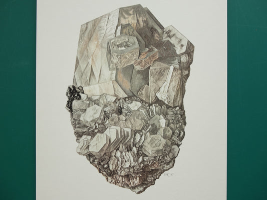 Calciet Mineraal vintage prent 1967 Oude Mineralen Edelstenen Illustratie Kalkspaat Muurdecoratie Mineralogie Kristal