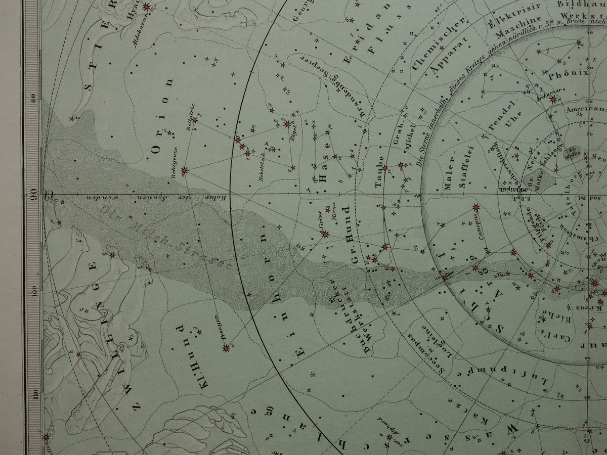 Oude astronomie prent van de zuidelijke sterrenhemel 1876 originele oude print sterren en sterrenbeelden sterrenkaart zuidelijk halfrond