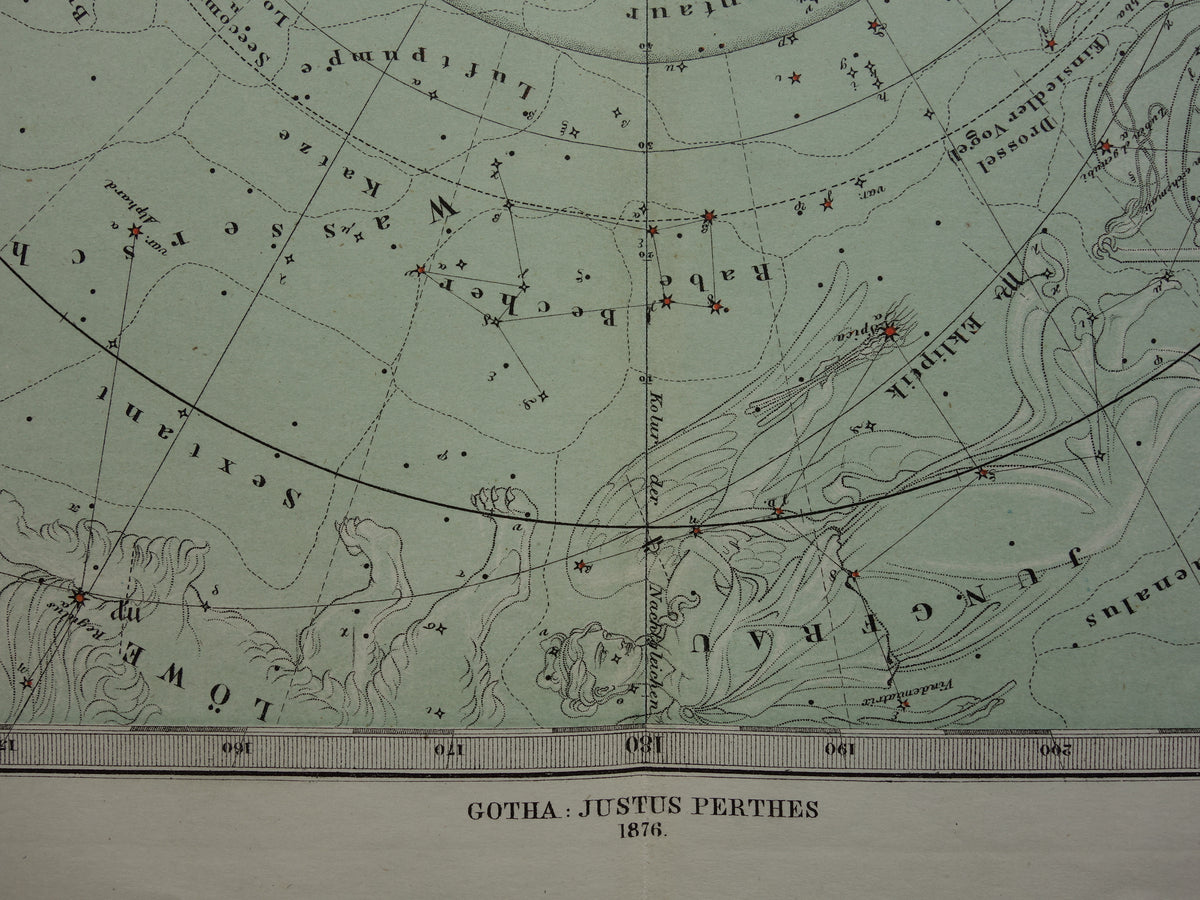 Oude astronomie prent van de zuidelijke sterrenhemel 1876 originele oude print sterren en sterrenbeelden sterrenkaart zuidelijk halfrond