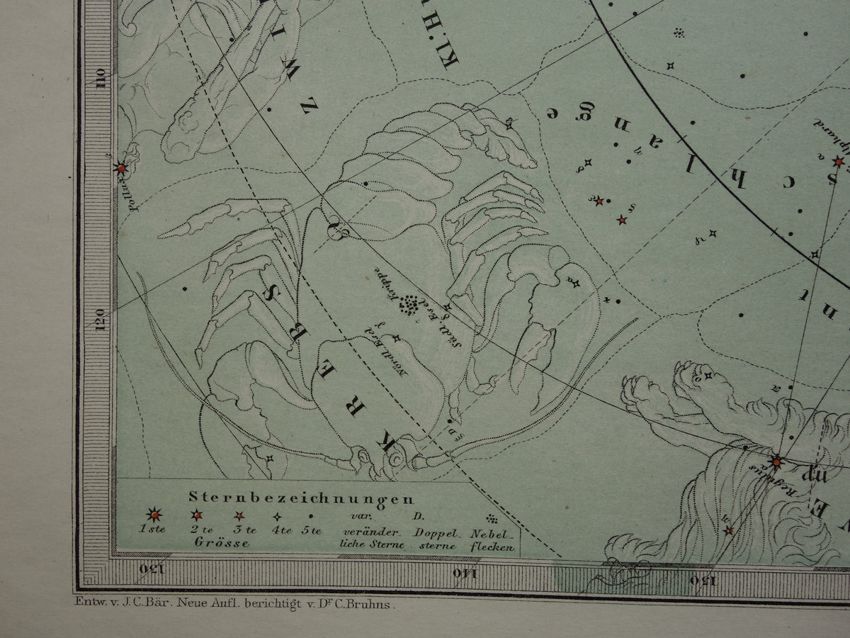 Oude astronomie prent van de zuidelijke sterrenhemel 1876 originele oude print sterren en sterrenbeelden sterrenkaart zuidelijk halfrond